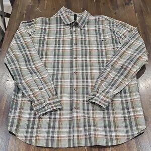 RVCA Green and Brown Plaid Button Down Shirt